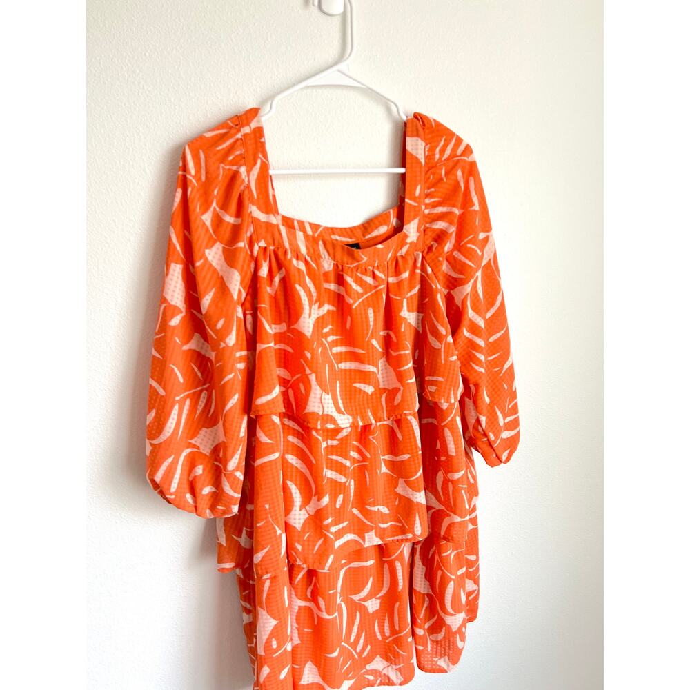 Who What Wear Orange Balloon Sleeve Tiered Dress Women's Medium - Picture 4 of 8